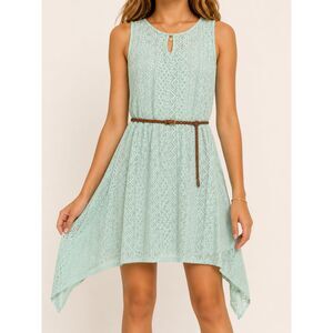 NWT Mudd Girls Size 16 Mint Green Crochet Lace Belted Handkerchief Dress